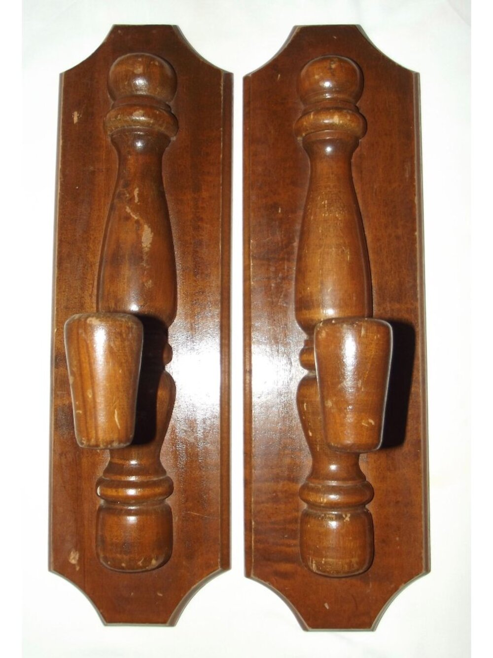 2 Wooden Wall Sconces Candle Holders 14.75" wood set brown candlestick